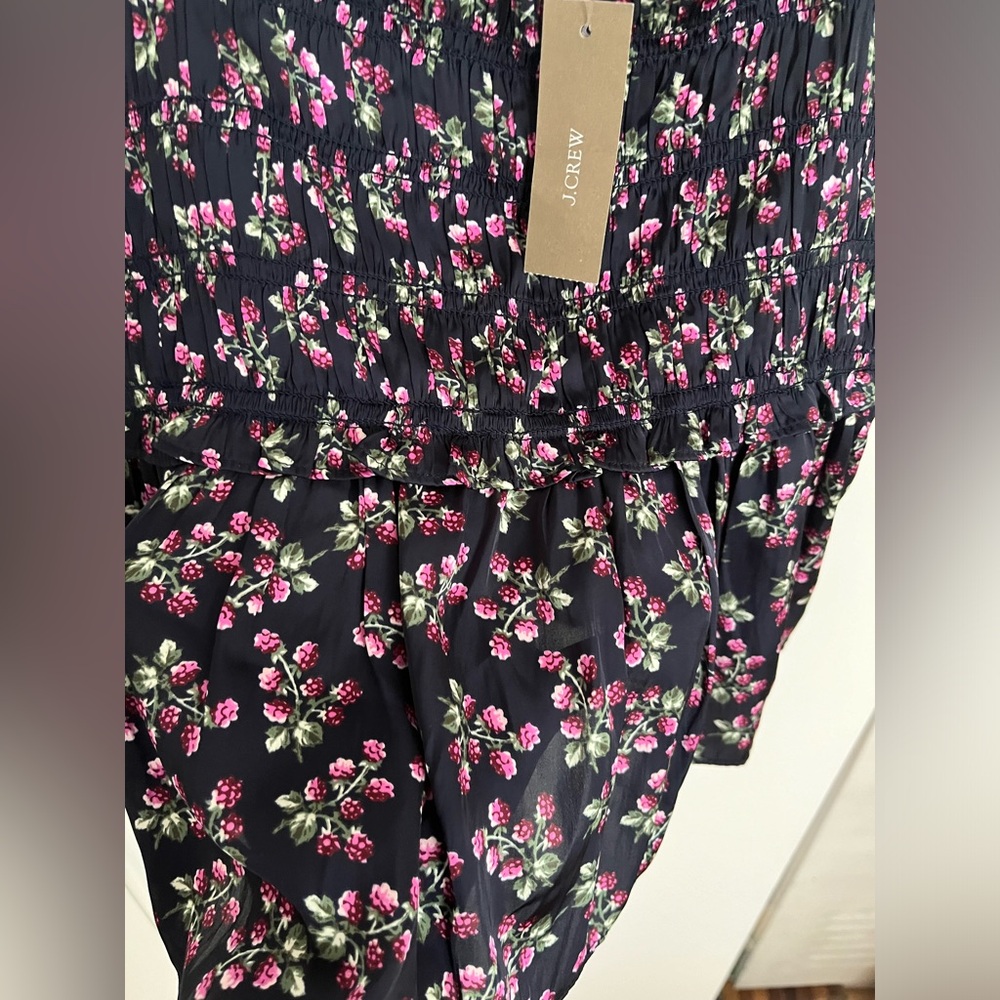 NWT J CREW Satin Smocked Top Twilight Berry L - Picture 5 of 5